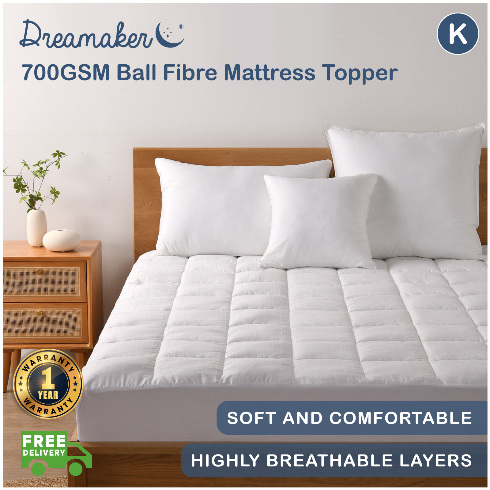 Dreamaker 700 GSM Mattress Topper Protector Memory Resistant Cotton