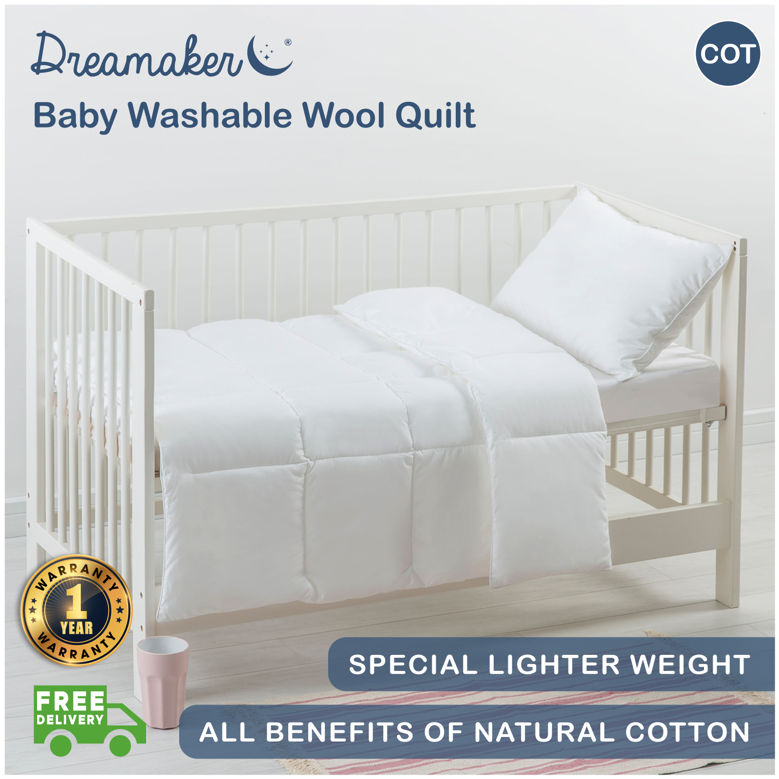 Cot Wool Washable Quilt Baby Doona Duvet Blanket Crib
