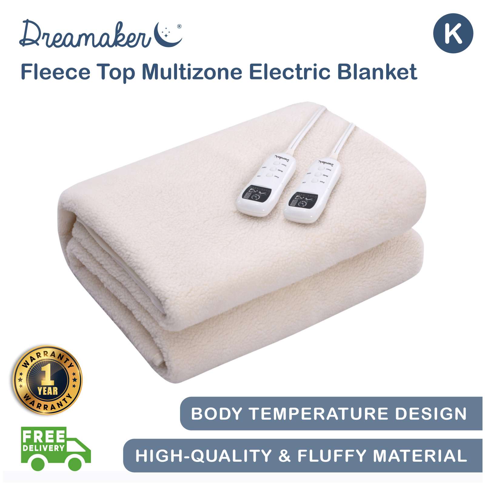 Dreamaker Fleece Top Multizone Electric Blanket King Bed