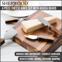 Sherwood Home 4 Piece Cheese Knife Set with Acacia Board - Natural Brown