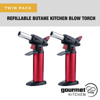 Gourmet Kitchen Refillable Butane Kitchen Blow Torch - Red And Black Twin Pack