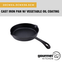 Gourmet Kitchen 20Cm Cast Iron Frypan W/ Vegetable Oil Coating Skillet Black