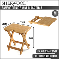 Sherwood Home Foldable Bamboo Picnic 2 Wine Glass Table - Natural Bamboo - Medium