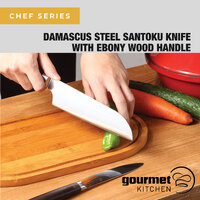 Gourmet Kitchen Chef Series 7" Damascus Steel Santoku Knife With Ebony Wood Handle 