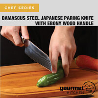 Gourmet Kitchen Chef Series 5" Damascus Steel Japanese Paring Knife With Ebony Wood Handle 