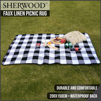 Sherwood Faux Linen Picnic Rug 200x150cm Black and White Checker