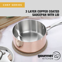 Gourmet Kitchen Chef Series 3 Layer Copper Coated Saucepan With Lid Copper/ Silver