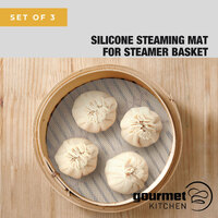 Gourmet Kitchen Silicone Steaming Mat For Steamer Basket Set Of 3 Round White 22Cm