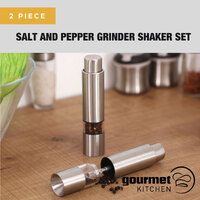 Gourmet Kitchen 2 Piece Salt And Pepper Click Grind Shaker - Silver
