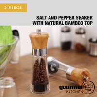 Gourmet Kitchen 2 Piece Salt And Pepper Shaker With Natural Bamboo Top Silver