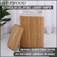 Sherwood Home Rectangular Collapsible Bamboo Laundry Hamper with Polycotton- Natural Brown