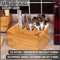 Sherwood Home Bamboo Cutlery Caddy - Natural Brown - Holds Knife/Fork/Spoon and Napkin/Serviette