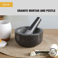 Gourmet Kitchen Granite Mortar And Pestle - Dark Granite - 16Cm 