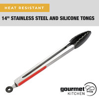 Gourmet Kitchen 14" Stainless Steel & Silicone Heat Resistant Tongs Red