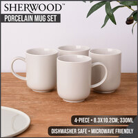 Sherwood Home 4-Piece Porcelain Mug Set Oat 8.3x10.2cm