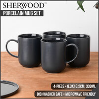 Sherwood Home 4-Piece Porcelain Mug Set Charcoal 8.3x10.2cm