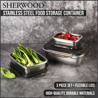 Sherwood Home Stainless Steels Food Storage Container With Air Tights Lid 3 Piece Set Opaque 0.5L/1.5L/3L
