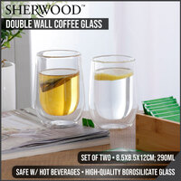 Sherwood Home Double Wall Coffee Glass Set Of 2 X 290Ml Cups 