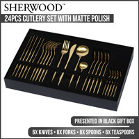 Sherwood Home 24pcs Cutlery Set with Matte Polish Gold