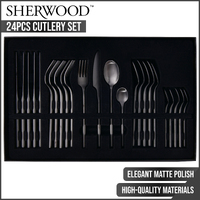 Sherwood Home 24pcs Cutlery set with Mirror Polish Black