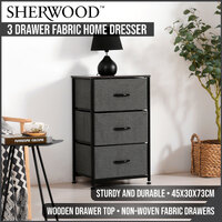 Sherwood Luna 3 Drawer Fabric Home Dresser Charcoal 