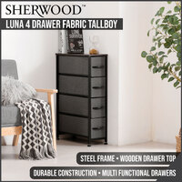 Sherwood Luna 4 Drawer Fabric Tallboy Charcoal 