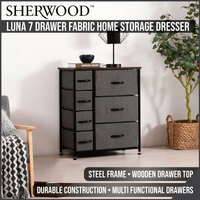 Sherwood Luna 7 Drawer Fabric Home Storage Dresser Charcoal 