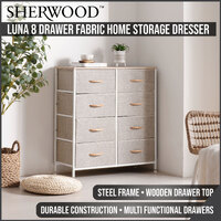 Sherwood Luna 8 Drawer Fabric Home Storage Dresser Cream 