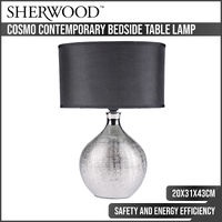 Sherwood Lighting Cosmo Contemporary Bedside Table Lamp - Art Deco Textured - Silver 
