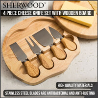 Sherwood Home 4 Piece Cheese Knife Set with Wooden Board - Natural Brown