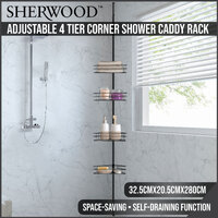 Sherwood Home Adjustable Telescopic 4 Tier Corner Shower Caddy Rack - Black