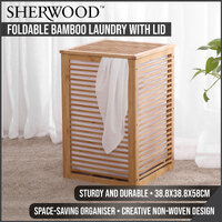 Sherwood Home Foldable Bamboo Laundry with Lid - Large - 38.8x38.8x58cm 