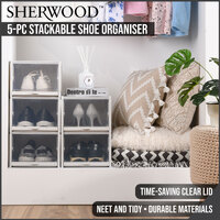 Sherwood Home 5 Pack Stackable Shoe Organiser with Drawers Grey
