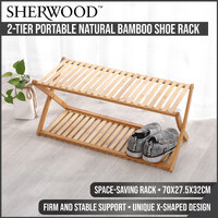 Sherwood Home 2-Tier Portable Natural Bamboo Shoe Rack - Light Brown - 70x27.5x32cm