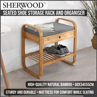 Sherwood Home Seated Shoe Storage Rack and Organiser with Bench Natural Bamboo 60x34x55cm