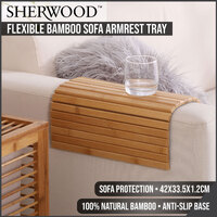 Sherwood Home Flexible Bamboo Sofa Armrest Tray with Non-Slip Base Natural 42x33.5x1.2cm