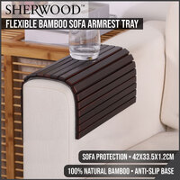 Sherwood Home Flexible Bamboo Sofa Armrest Tray with Non-Slip Base Brown 42x33.5x1.2cm