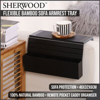 Sherwood Home Flexible Bamboo Sofa Armrest Tray with Remote Pocket Caddy Organiser - 46x32x6cm