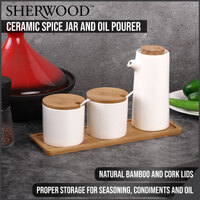 Sherwood Home Ceramic Bamboo Spice Jar and Oil Pourer - Bamboo and White - 30x9.5x17.5cm