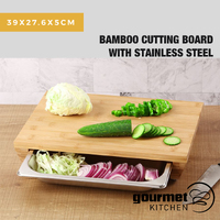 Gourmet Kitchen Bamboo Cutting Board With Stainless Steel Tray - 42x29x6cm 