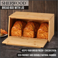 Sherwood Home Bamboo Bread Box With Lid – Natural Bamboo 24x38x20cm