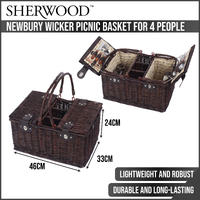 Sherwood Home Newbury Dark Brown Wicker Picnic Basket 4 People  - 46X33X24Cm