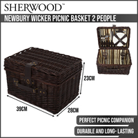 Sherwood Home Newbury Dark Brown Wicker Picnic Basket 2 People  - 39X28X23Cm