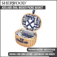 Sherwood Home Adelaide Natural Oval Wicker Picnic Basket 4 People  - 44X32X25Cm