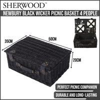Sherwood Home Newbury Black Wicker Picnic Basket 4 People - 50X35X20Cm