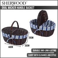 Sherwood Home Oval Wicker Handle Basket Dark Brown - 44X33X35Cm