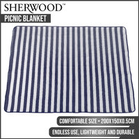 Sherwood Home Picnic Blanket Blue and White Striped 200x150cm