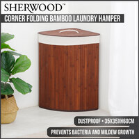 Sherwood Home Corner Folding Bamboo Laundry Hamper Brown 35x35x60cm