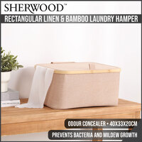 Sherwood Home Rectangular Linen and Bamboo Laundry Hamper with Cover Rose Gold 40x33x20cm