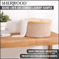 Sherwood Home Round Linen and Bamboo Laundry Hamper with Cover Rose Gold 38x38x20cm